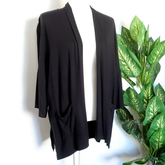 Eileen Fisher Black Viscose Drapey Open Front Cardigan Size Medium M - Picture 1 of 9